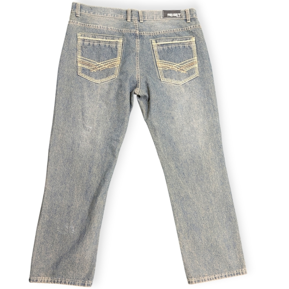 Reset Demin Y2K Straight Leg Jeans Thick Stitching Men's Size 40x30 Grunge